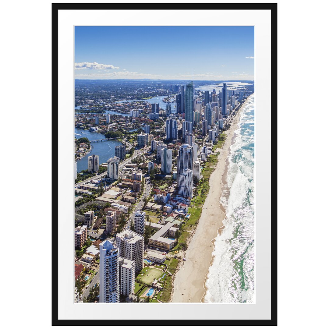 Gerahmtes Poster Hochhäuser am Strand