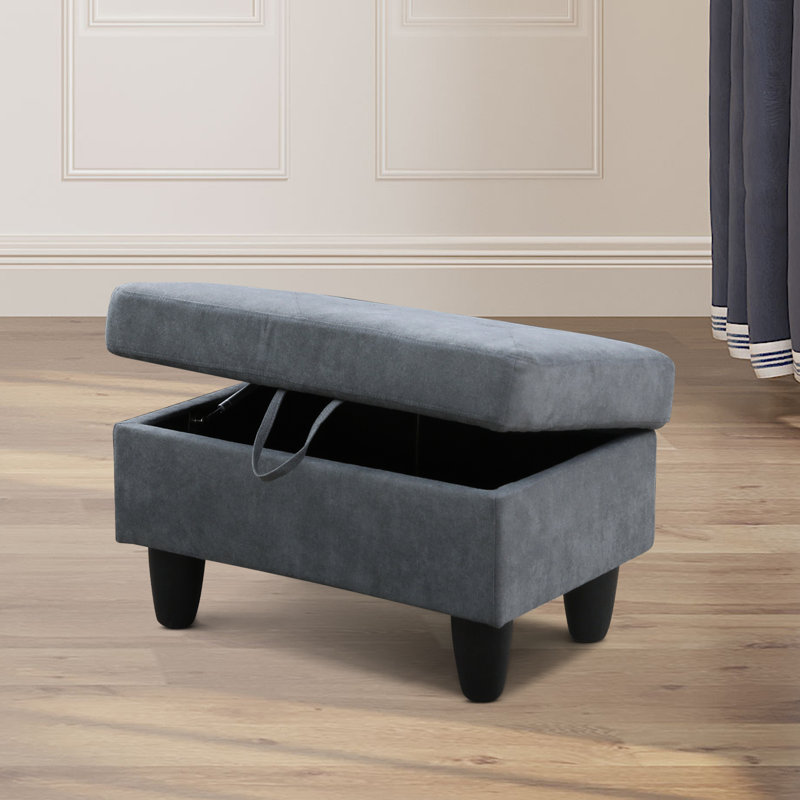 Repose-pieds de rangement rectangulaire 28,5 po Keevha, Lin gris foncé