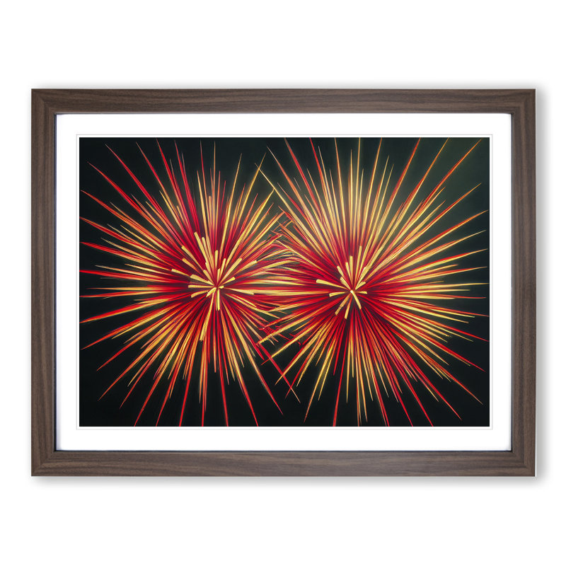 Feisty Fireworks - Single Picture Frame Print, 46cm H x 64cm W x 2cm D, Walnut