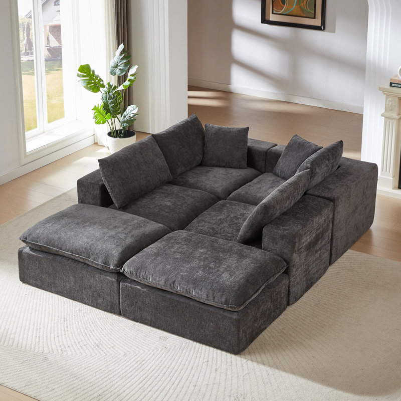 Canapé modulaire Boneless de 98 po pour canapé modulaire pour le salon, canapé-lit moderne surdimensionné avec siège profond, repose-pieds à double épaisseur, ensemble de canapé rembourré, blanc ivoire