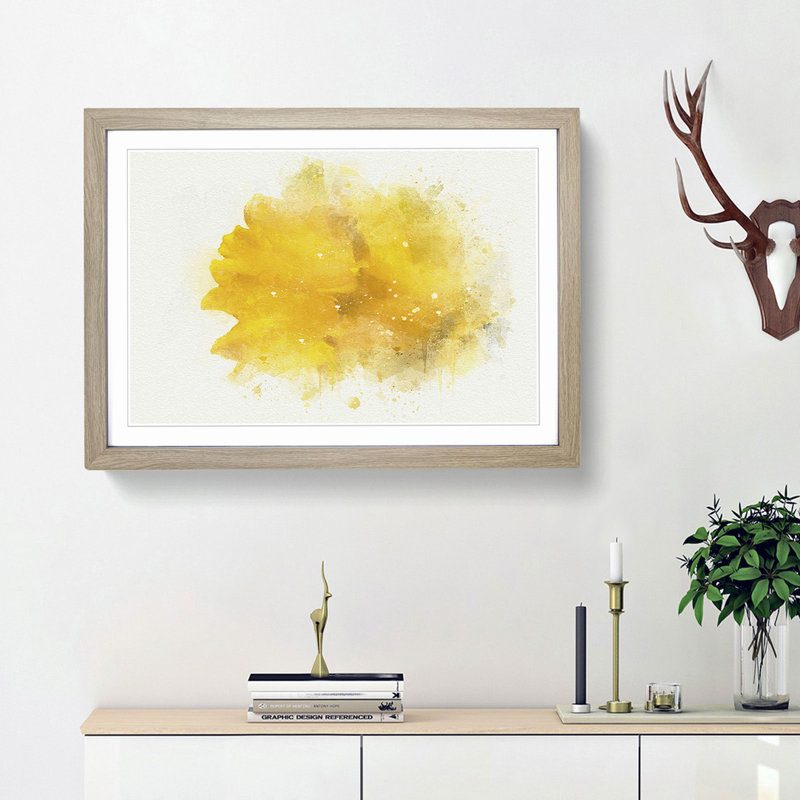 Sole Yellow Daffodil in Abstract - Picture Frame Painting Print, Oak Framed, 27cm H x 36cm W x 2cm D