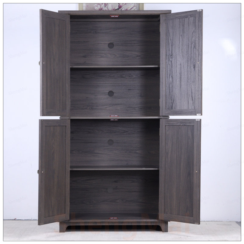 Buffet durable en panneau de fibres à densité moyenne avec 4 portes miroir en acrylique, tablettes réglables pour un rangement polyvalent et une organisation élégante