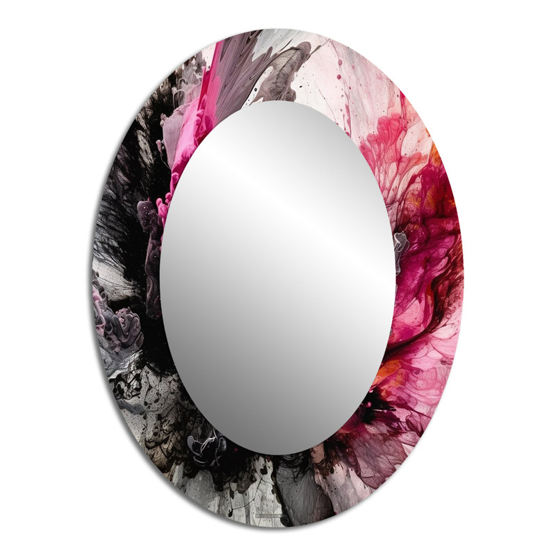 Black Gold Marble Splash V - Abstract Oval Decorative Mirror On Metal, 40" x 30"