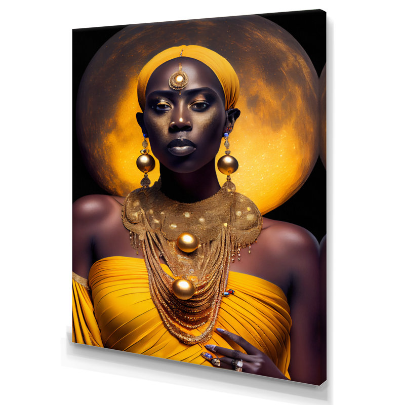 «Queen African Woman Under Moon II», impression sur toile, H 32 po x l 16 po x P 1 po, Toile tendue