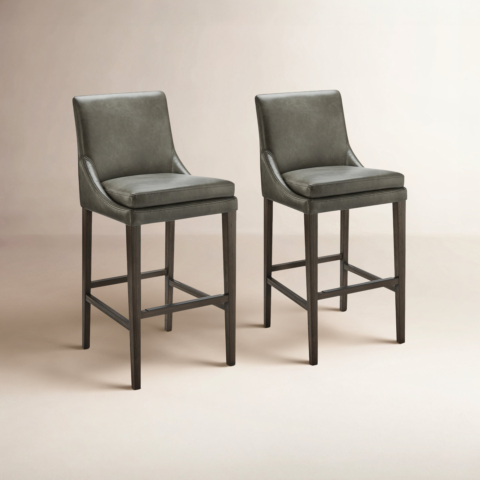Niara Leather Stool, Bar Stool (30” Seat Height), Copley Slate Faux Leather/Brown