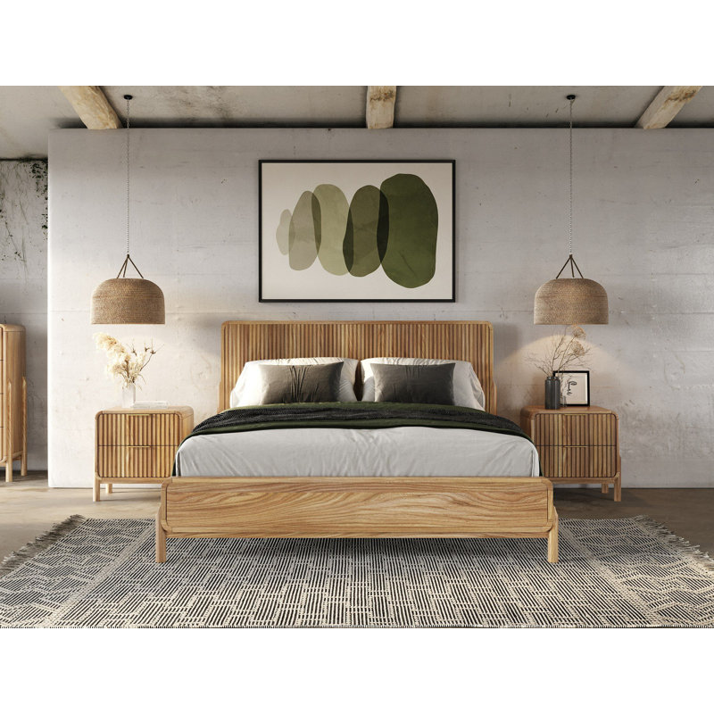 Lit et tables de chevet en chêne naturel moderne Luthien, Très grand
