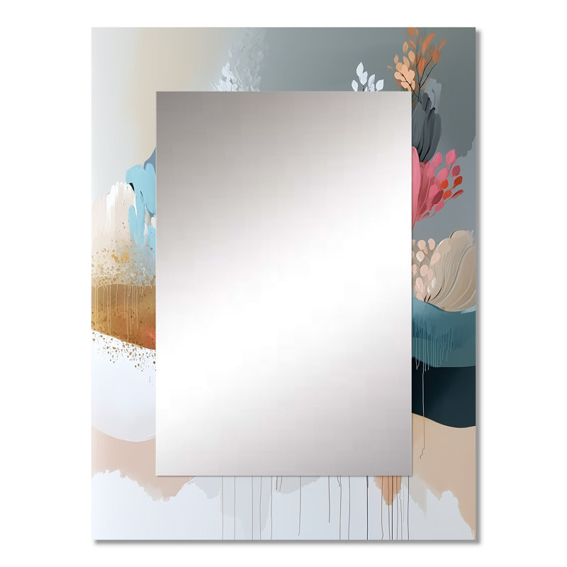 White Brushstroke Floral Abstract Painting III - Poppies Large Wall Mirror, Traditional Unique Mirror, Printed Metal Art