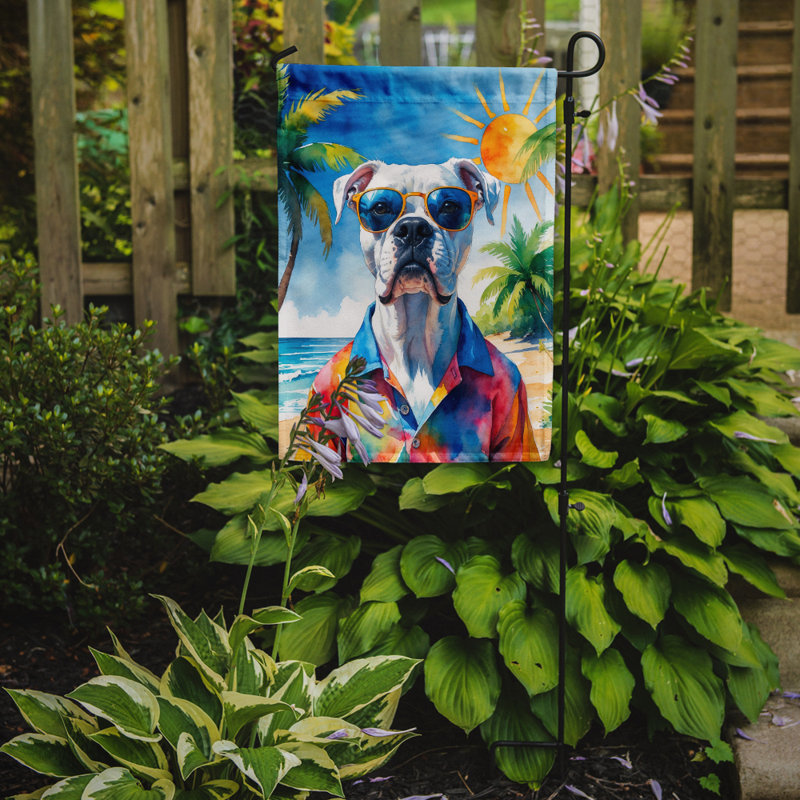 Bouvier bernois avec drapeau de jardin, Boxer blanc