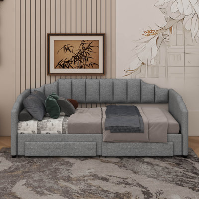 Twin XL Size Extendable Upholstered Daybed (Twin XL To King) – Two Storage Drawers & LED Light Included