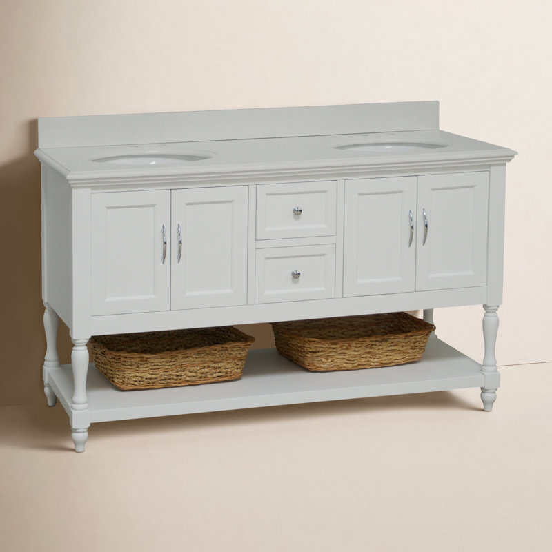 Hampton 60'' Double Bathroom Vanity with Top, White, Quartz