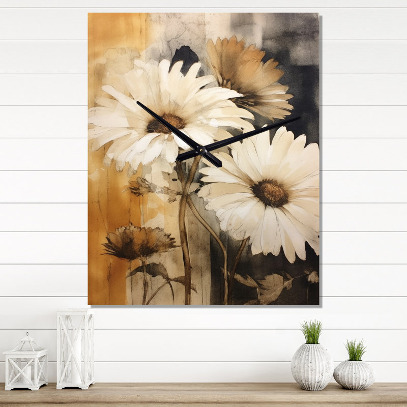 Horloge murale rétro vintage avec marguerites brunes II, Petit