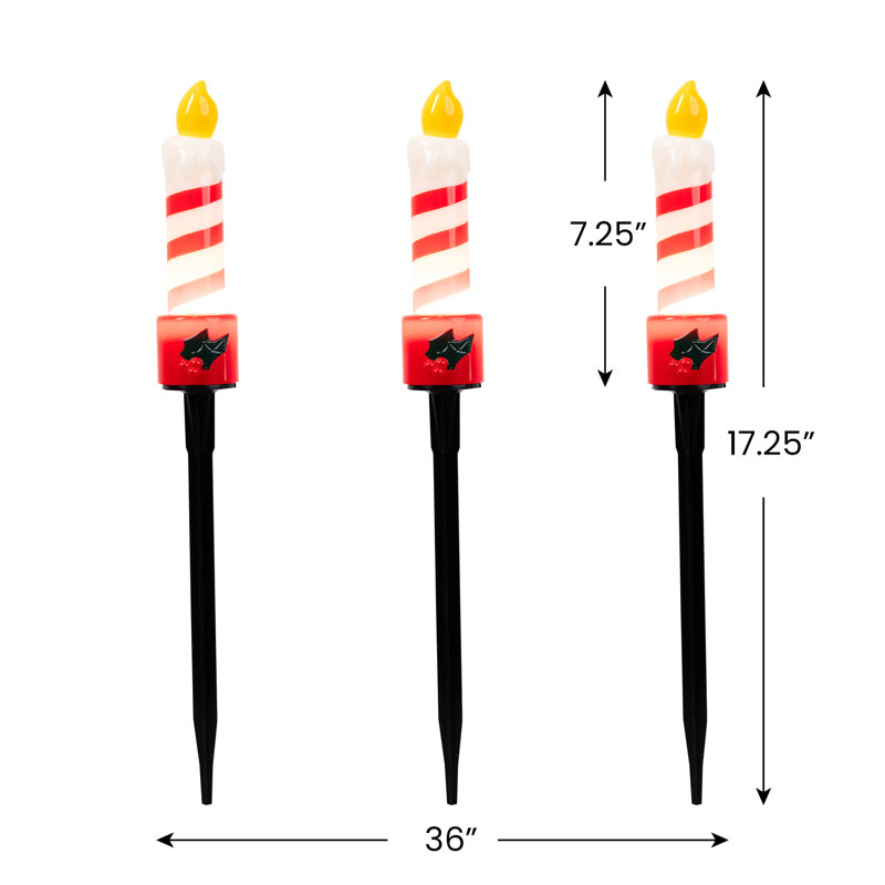 Bougie avec marqueurs de sentier de Noël d'extérieur Holly - 17,25 po - ensemble de 3