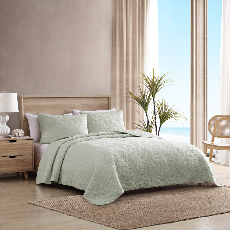 Tommy Bahama Solid Costa Sera Stitch Green Cotton Quilt, King Quilt