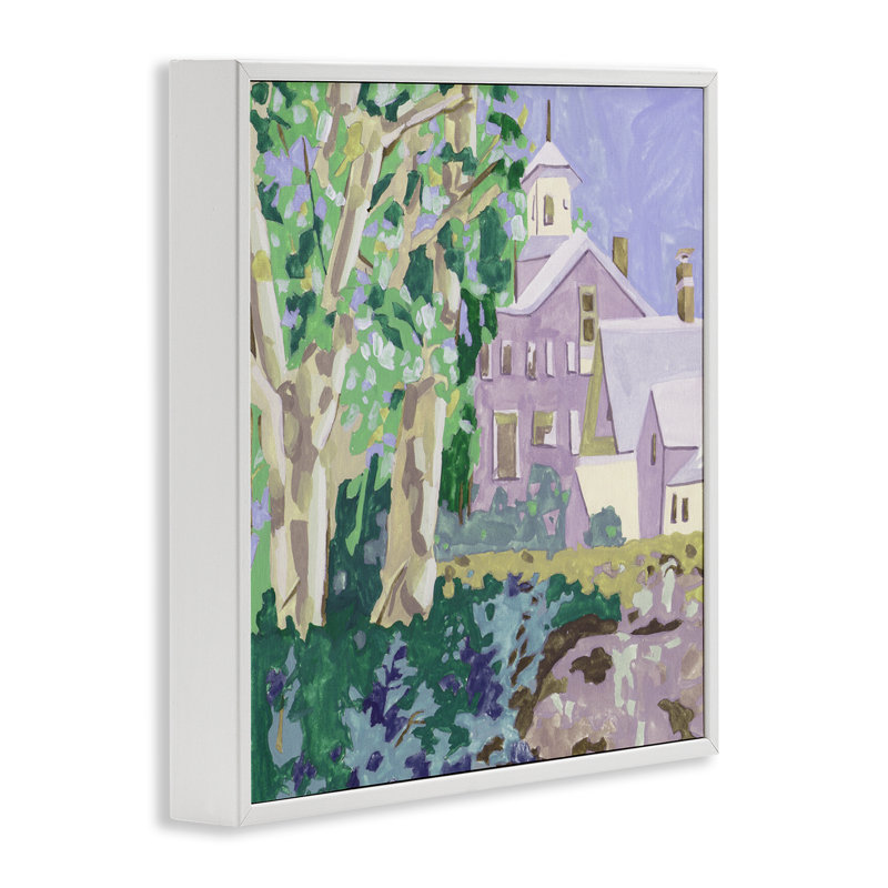 «Town Church Through Trees», art de la giclée par Melissa Wang, Giclée encadrée blanc bord de mer, H 17 po x l 17 po
