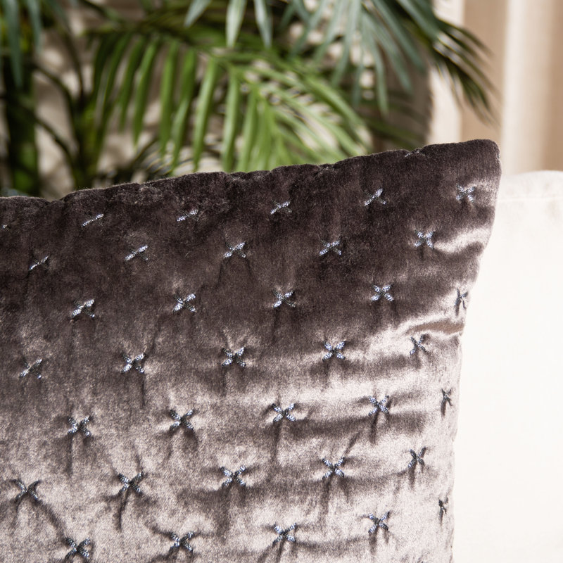 Deana Dark Grey 19" Embroidered Square Throw Pillow