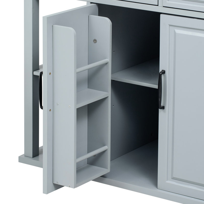 Îlot de cuisine extensible 47,2 po x 19,7 po, placage en bois d'hévéa, tablettes réglables, prise de courant, 6 + 2 roues, îlot à charnières à fermeture en douceur avec table de salle à manger, rangement interne, 2 prises de courant, 1, type C,