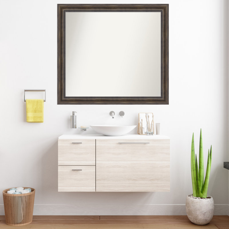 Miroir mural en bois massif Bostynn, Rectangle, H 37,5 po x l 41,5 po