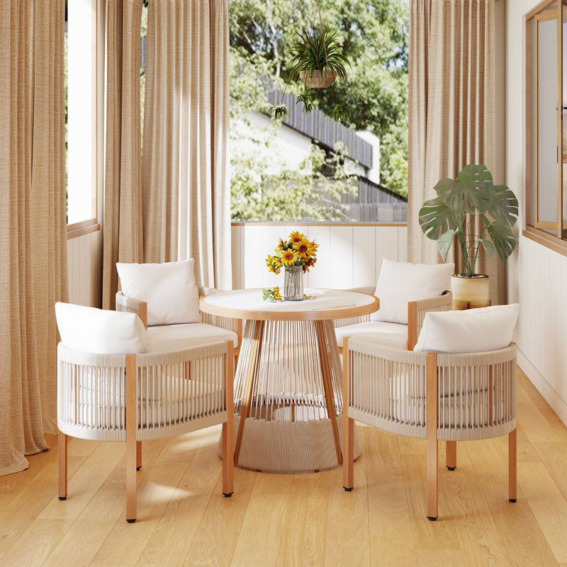 Patio Dining Table Set, Beige, 4