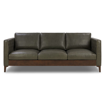 Atlas 88" Genuine Italian Leather Sofa In Olivine Green