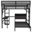 Lit superposé double au-dessus de simple avec bureau et étagères, lit superposé amovible en métal avec DEL et station de charge-273929406