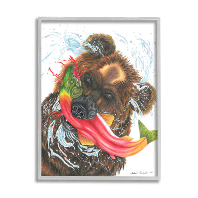 «Brown Bear Hunting River Fish Forest Animal Kingdom» par Andrea Kochish - impression d'art graphique