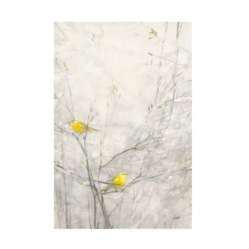 Yellow Birds on Branches Canvas Art with Wooden Frame