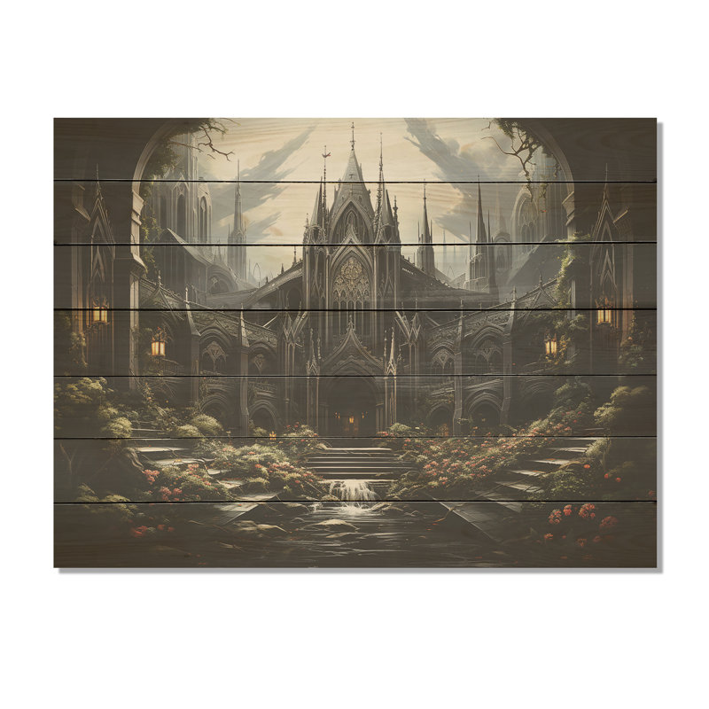 «Black Neo Ecclesiastic Vision Church III» - Église sur bois, H 10 po x l 20 po