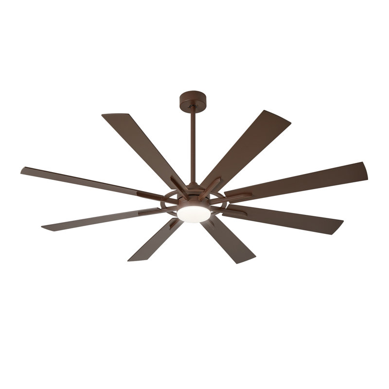 66 Inch Large Ceiling Fan with Light, Modern 8-Blade Walnut and Wood Grain Indoor Outdoor Fans with Remote App Control Dimmable Light, Quiet DC Motor Reversible 6 Speed Timer