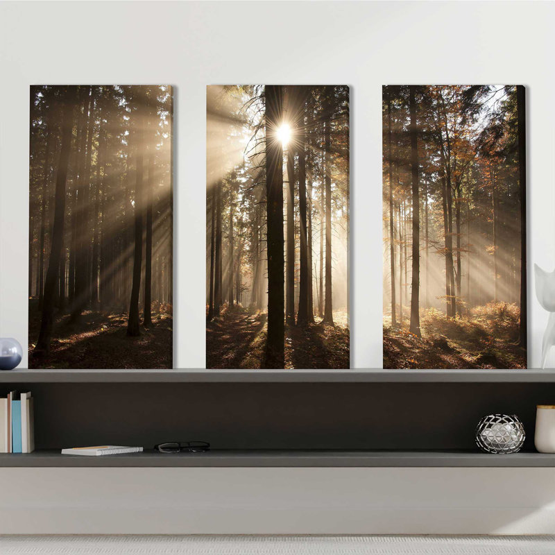 "Autumn Morning In Forest", ensemble de 3 impressions sur toile