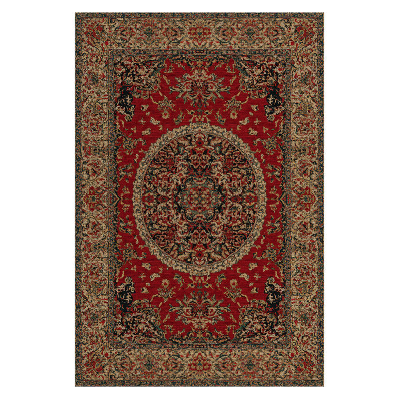 Guria Red/Brown Oriental Machine Printed Cotton Chenille Area Rug, Runner 2'8" x 7'3"