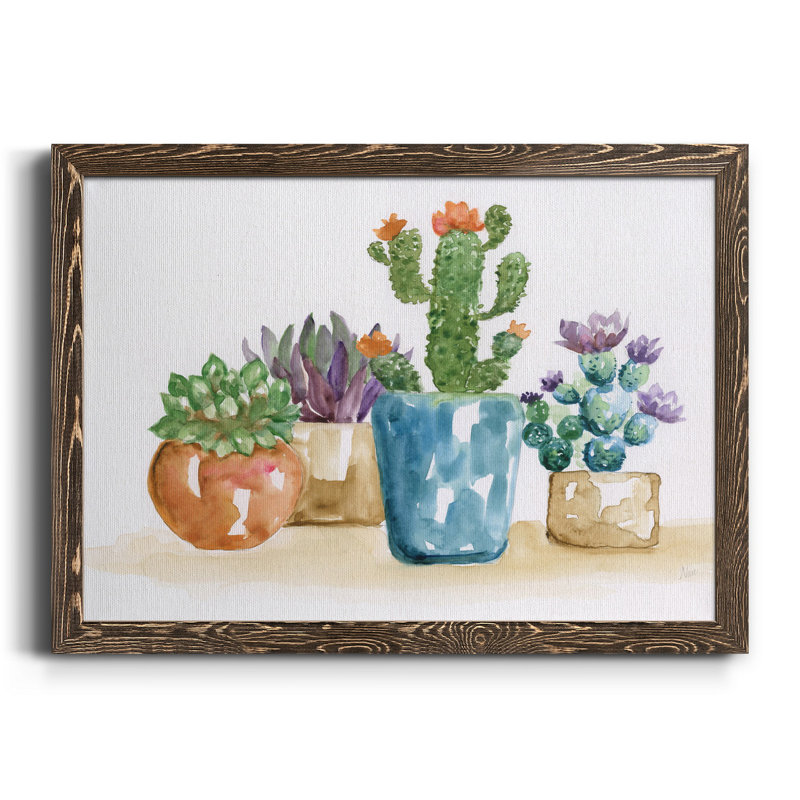 Summer Succulents II - Toile encadrée de qualité supérieure - prête à être accrochée, H 31 po x l 44 po x P 1 po, Noyer