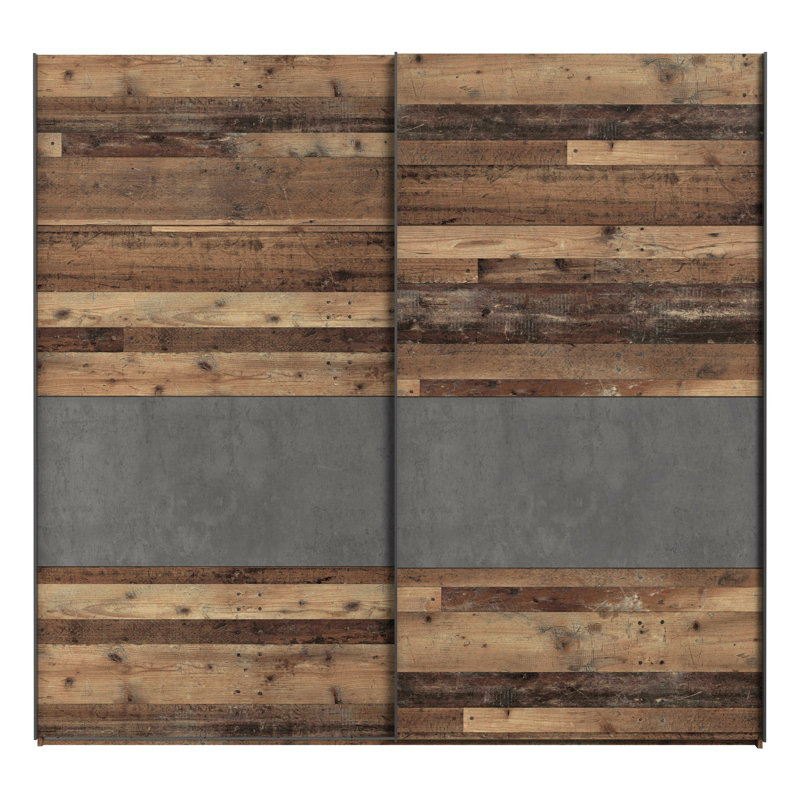 Huguley 2 Door Manufactured Wood Wardrobe, 210.5cm H x 220.1cm W x 61.2cm D, Brown/Grey