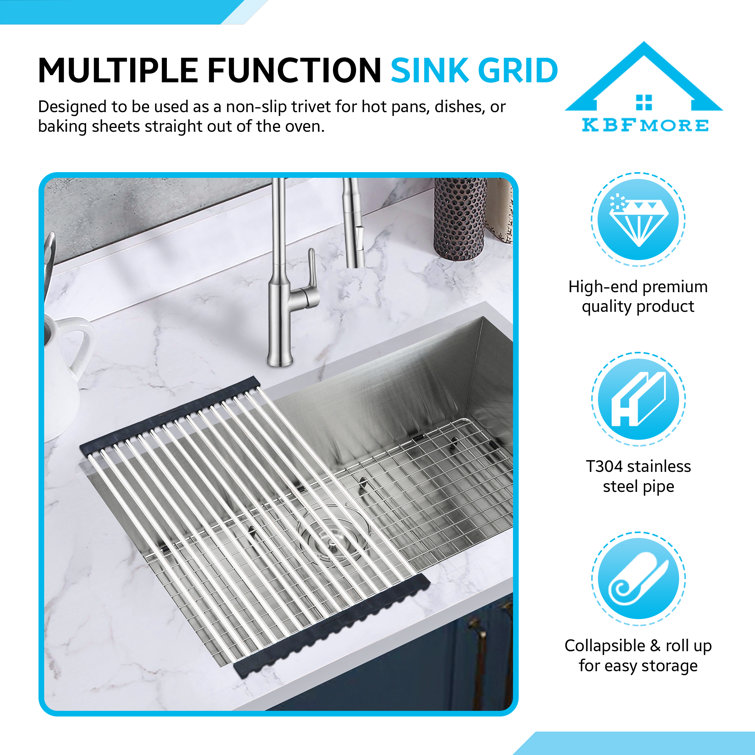 KBFmore 17 Inch Heatproof Stainless Steel Roll Up Dish Drying Rack,  Collapsible and Silicone Wrapped