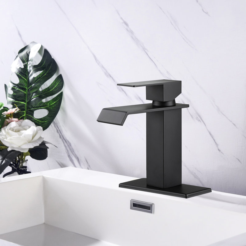 Waterfall Spout Lavatory Tap - Single Handle, Matte Black, Adjustable Temperature, Luxury Style Black Bathroom Spout, Faucet
