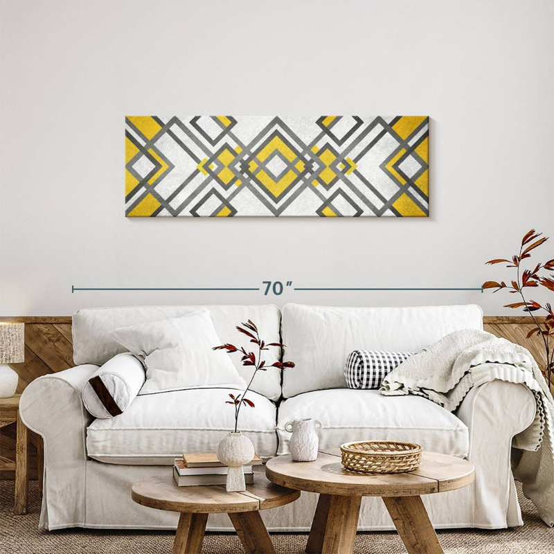 Diamant abstrait géométrique sur toile, H 17 po x l 51 po x P 1,25 po