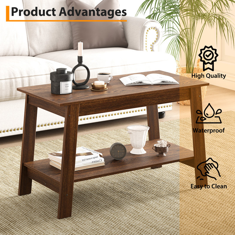 Modern Farmhouse Coffee Table with Storage Shelf, 2-Tier Living Room Table Rectangular Center Table, Home Office Industrial Cocktail Tables