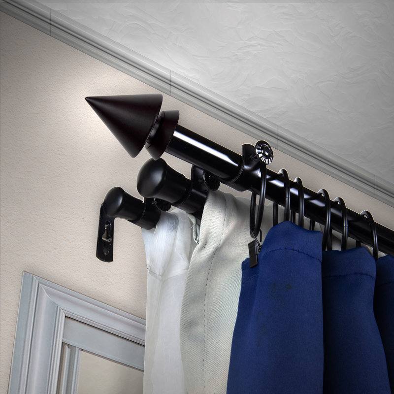 Ensemble de tringle à rideaux réglable 0,81 po, Noir, 48" - 84"