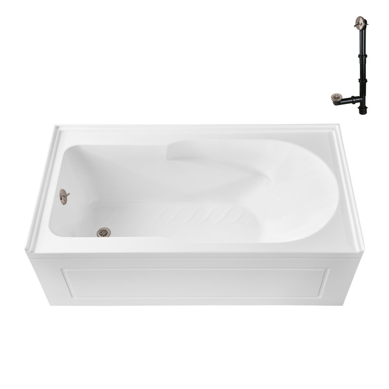 Streamline 60 in. x 32 in. Acrylic Left-Hand Drain Alcove Bathtub in Glossy White With External Drain, Brushed Nickel