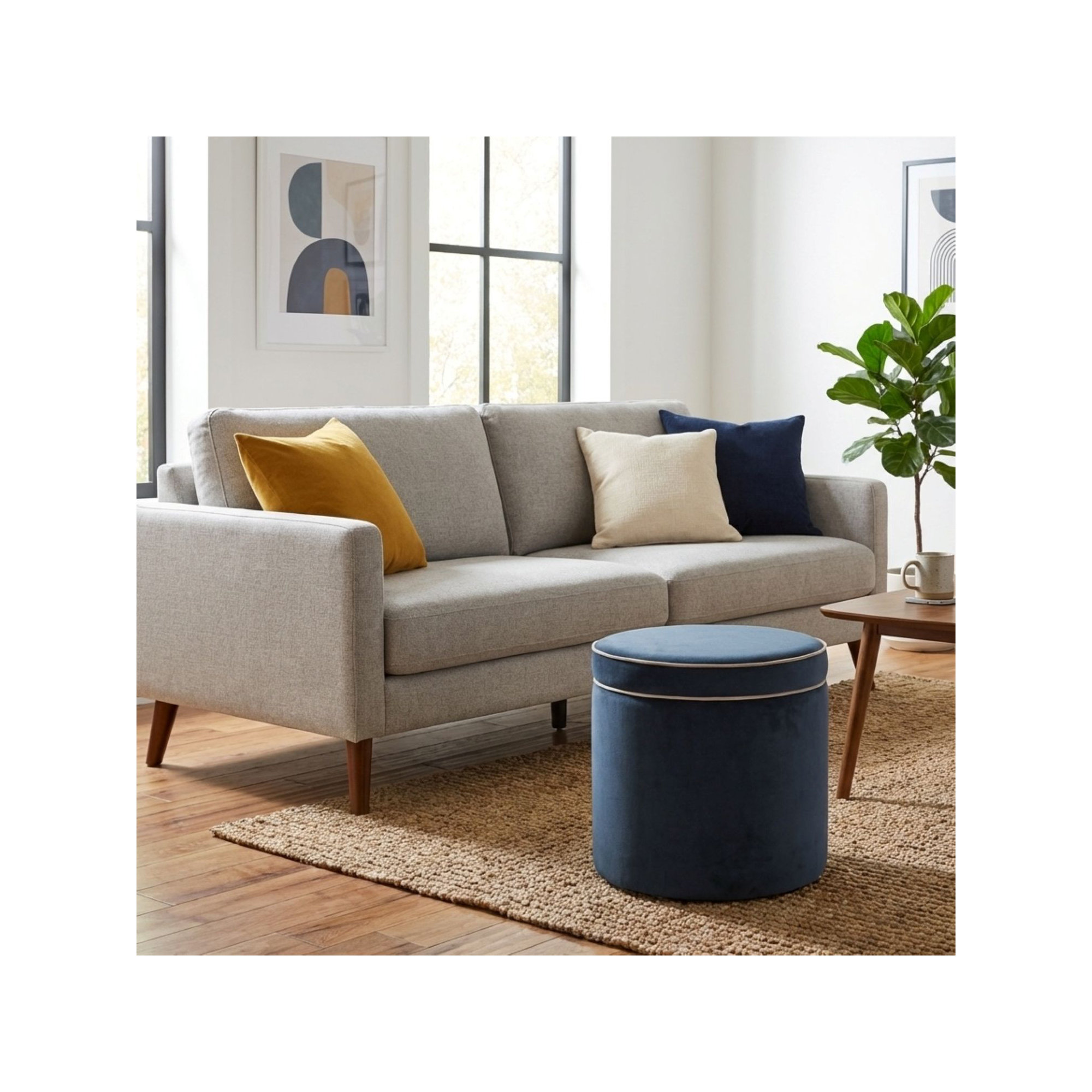  Ava 18" Velvet Storage Ottoman, Blue Velvet