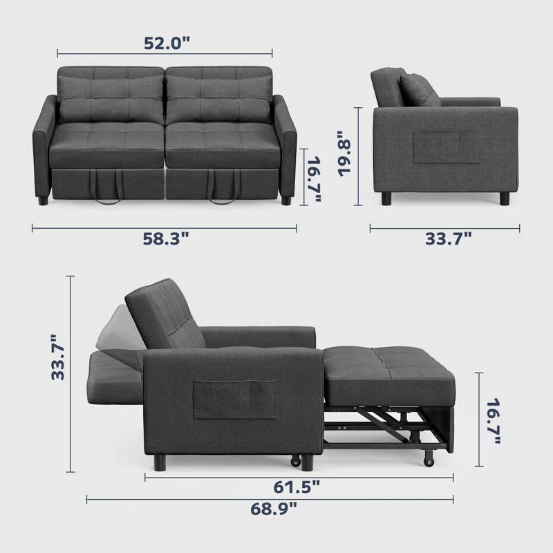 Muns 58" Pull Out Couch Sofa with Separate Ottoman and Adjustable Backrest