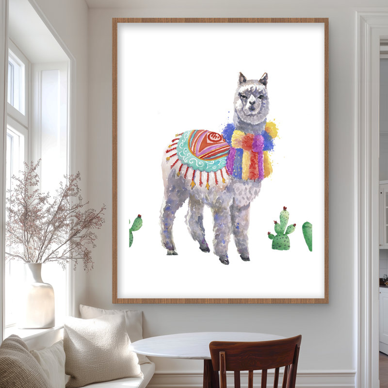 Lama traditionnel péruvien - reproduction encadrée mat pour la décoration, H 48 po x l 36 po