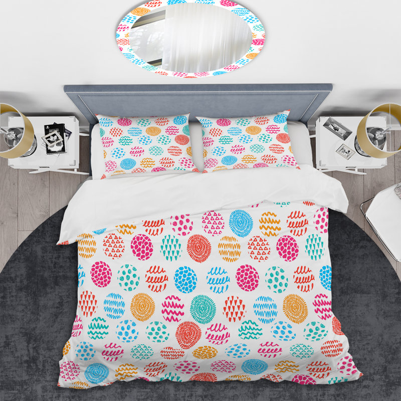 Multicolor Circle Dots - Abstract Duvet Cover Set - Microfiber Polyester, Twin Duvet Cover + 1 Standard Sham