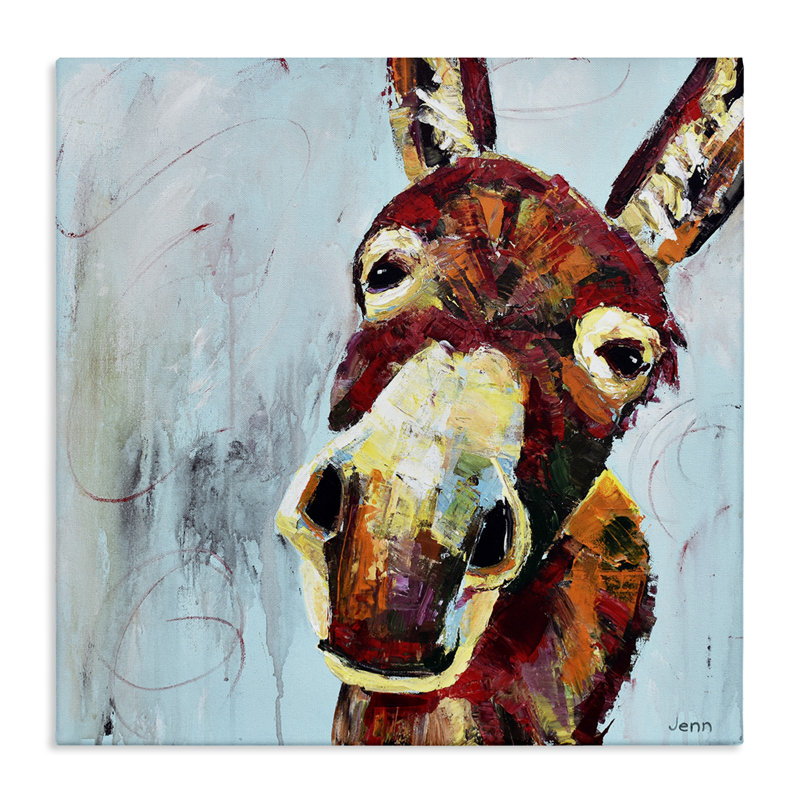 Donkey Face Blue Background Canvas Wall Art, 24 x 24