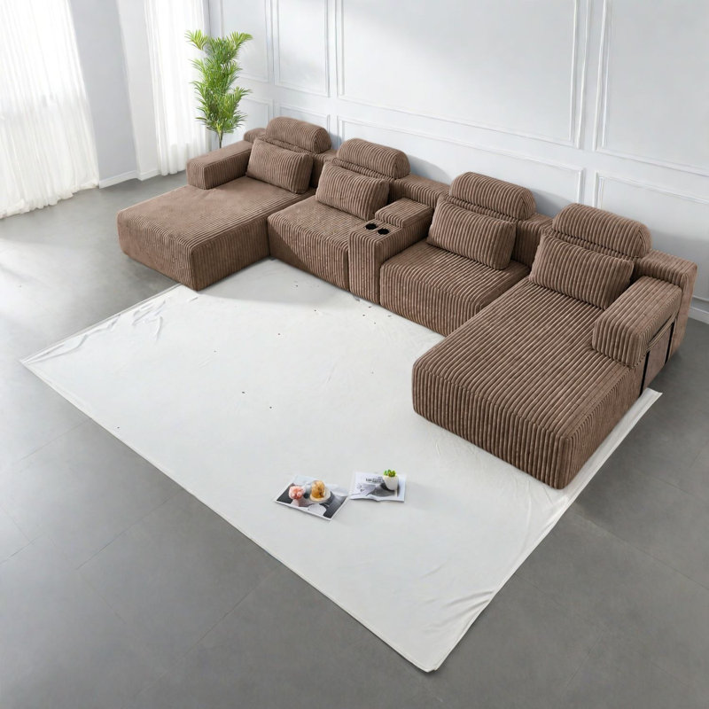 Compression Sofas with Storage, Coffee Corduroy Modern Home Theater