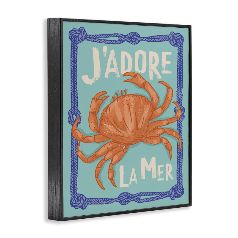 J'adore La Mer Crab Giclee Art by Lisa Perry Whitebutton, H 30 po x l 24 po, Giclée encadrée noir minuit