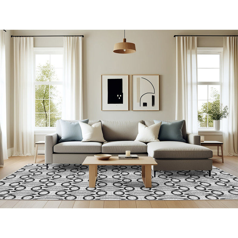 Tapis noir à motif géométrique Kroeker, Rectangle 6 pi x 9 pi