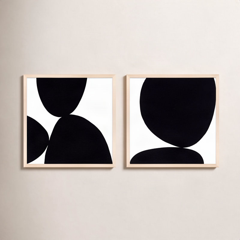 Black Ink Painting by Lee Lessem, Maple Framed, 24" H x 24" W x 1.25" D