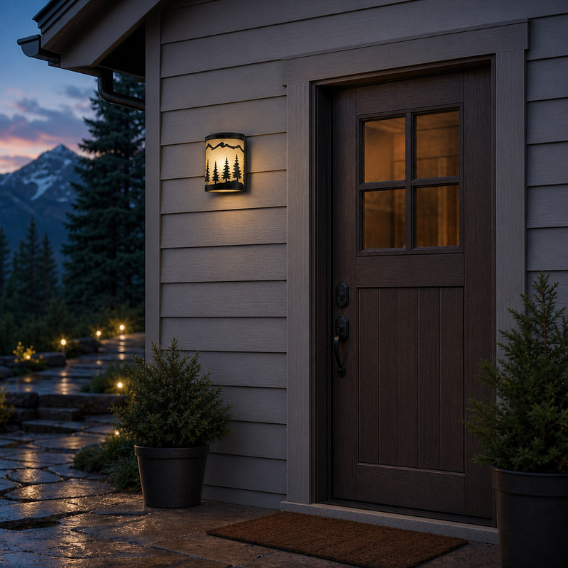 Homar 1 - Light Dimmable Cabin Lodge Flush Mount Wall Light, Tree, Warm Bronze