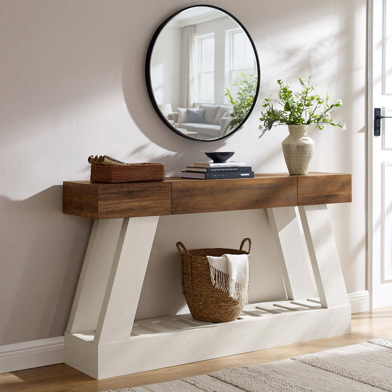 60" Farmhouse Console table with drawers and A-Shaped Base Sofa Table For Hallway, Entryway, Living Room