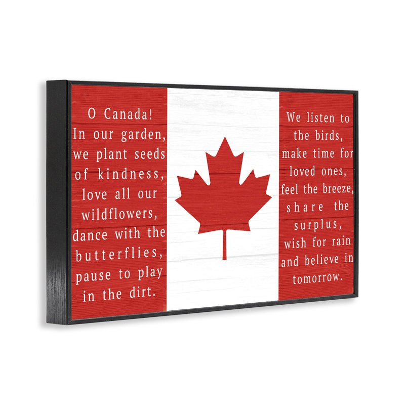Drapeau rouge de l'hymne canadien encadré, estampe numérique, par Lil 'Rue, H 12 po x l 18 po, Giclée encadrée noir minuit